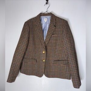 J Crew Factory Brown Houndstooth Schoolboy Blazer Wool Blend Size 20